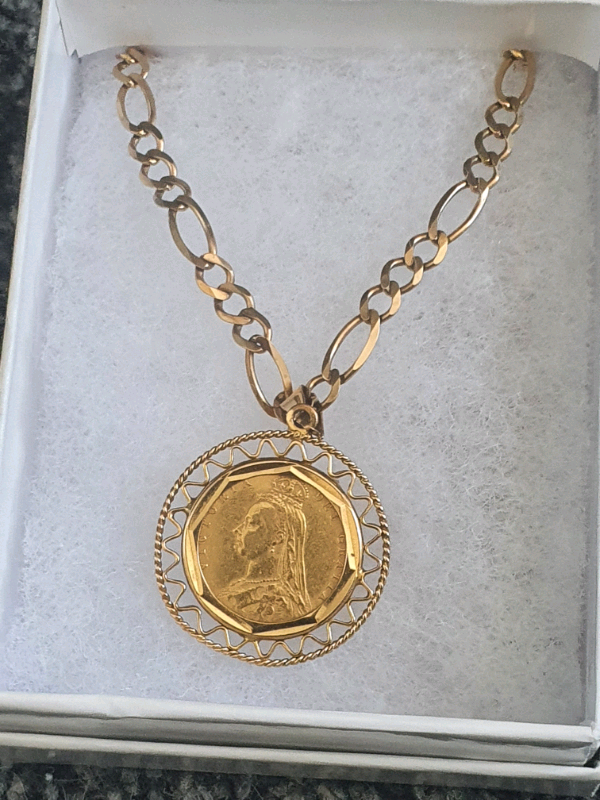 half gold sovereign pendant 1892 